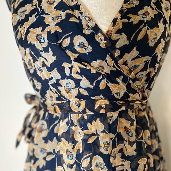 Band of Gypsies Taupe Navy Floral Wrap Boho Maxi Dress - Picture 2 of 9